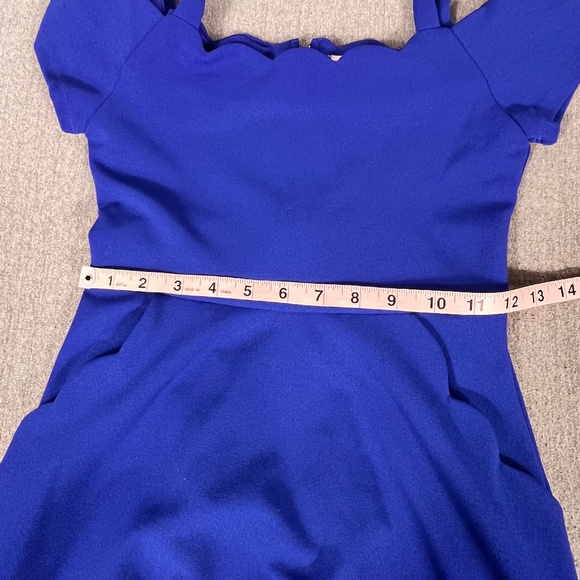 Rare Editions Scallop Neck Fit and Flare Mini Dress Sz 10 Royal Blue Pockets - Picture 12 of 12